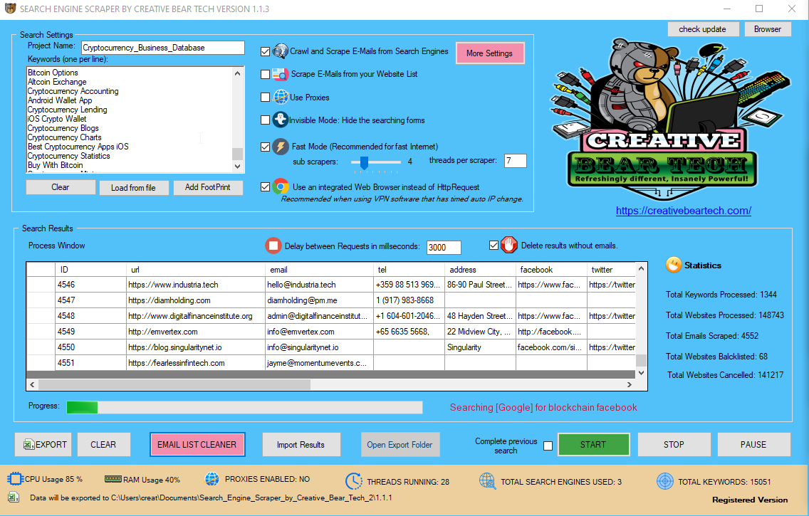 Email Extractor And Search Engine Scraper By Creative Bear Tech